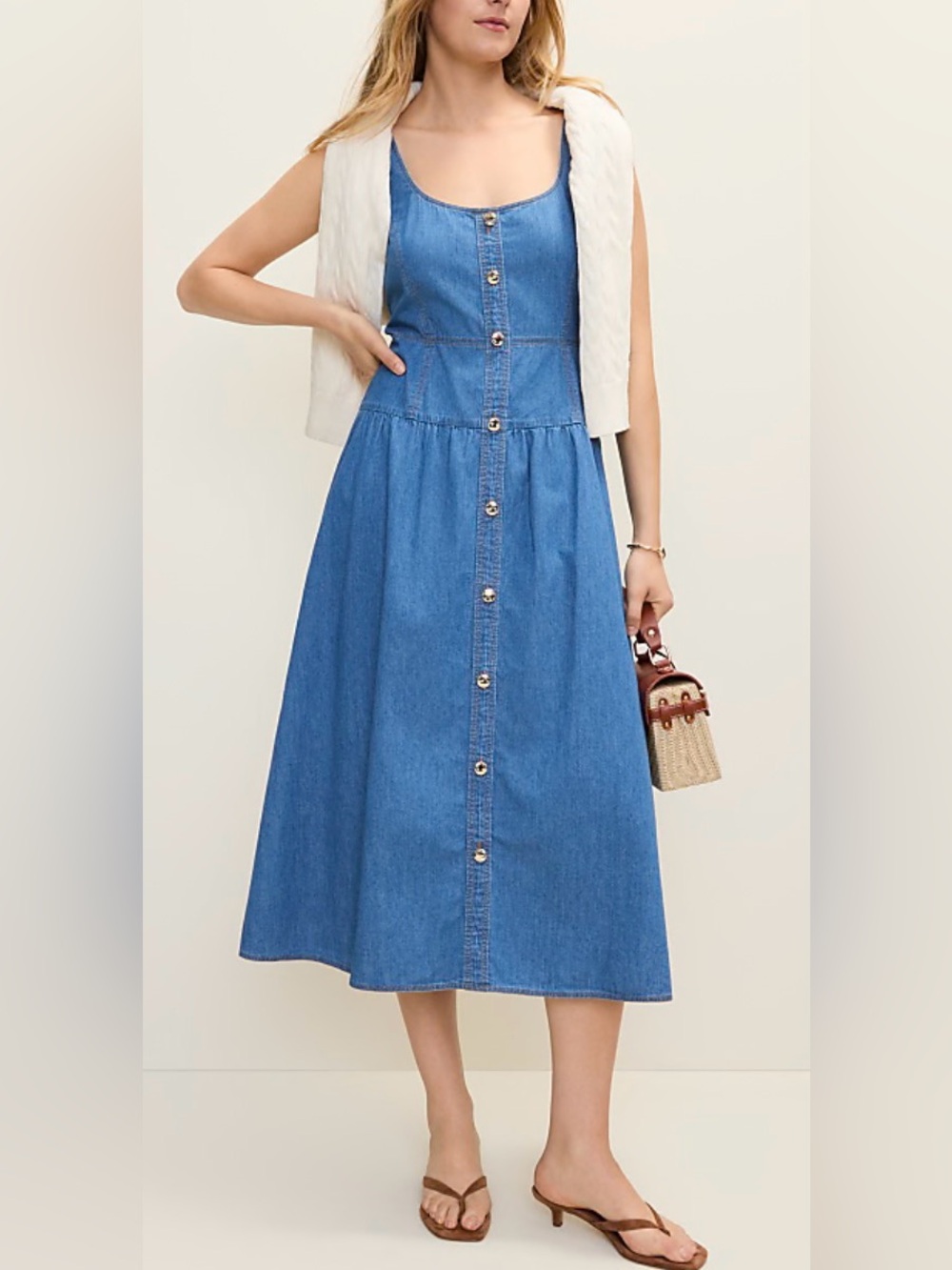 Ann Taylor Chambray Flare Midi Dress